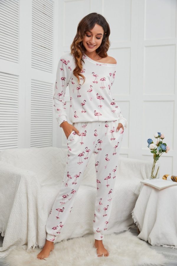 Flamingo Long Sleeve Top and Pants Lounge Set Online Sale