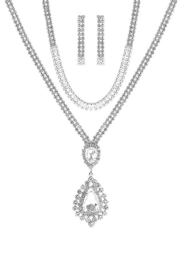 Crystal Dangle Tear Choker And Necklace Set Online