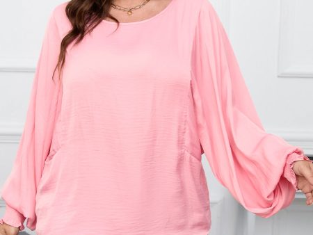 Plus Size Lantern Sleeve Dropped Shoulder Blouse Fashion