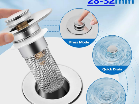 Bathroom Sink Drain Strainer for 1.1-1.29 Inch, Pop Up Bathroom Sink Stopper Hair Catcher with Stainless Steel Filter Basket, for US Bathroom Sink Drain Stopper Basin Drain Filter Replacement-1pcs Sale