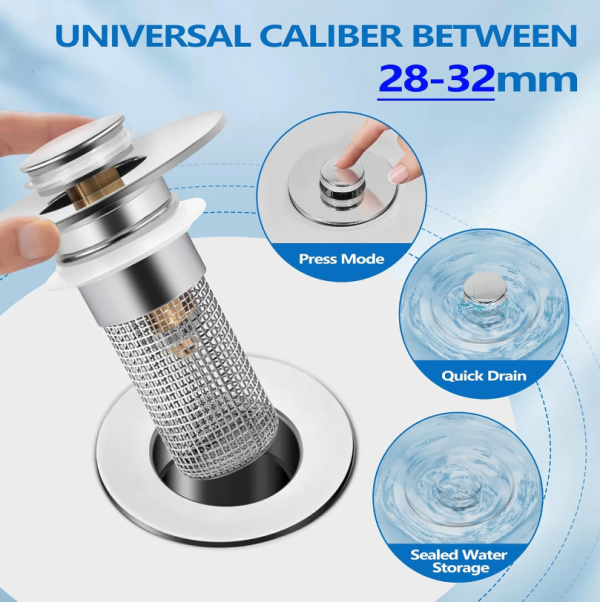 Bathroom Sink Drain Strainer for 1.1-1.29 Inch, Pop Up Bathroom Sink Stopper Hair Catcher with Stainless Steel Filter Basket, for US Bathroom Sink Drain Stopper Basin Drain Filter Replacement-1pcs Sale