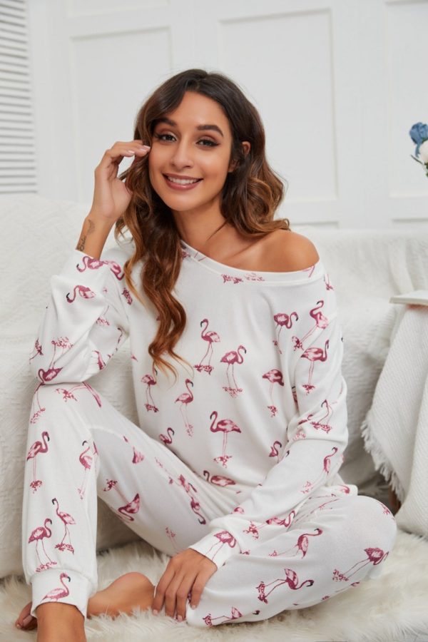 Flamingo Long Sleeve Top and Pants Lounge Set Online Sale