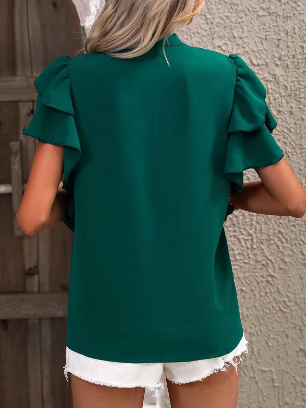 Ruffled Notched Short Sleeve Blouse Sale