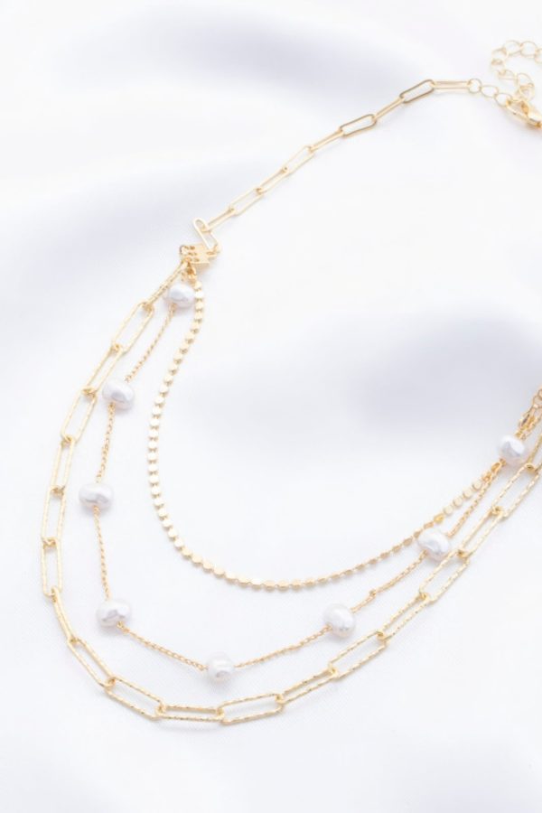 Pearl Beaded Oval Link Layered Necklace Discount