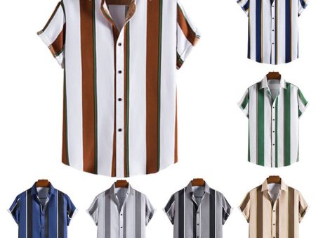 Summer men s striped short sleeved shirt Hawaiian shirt for men Cheap