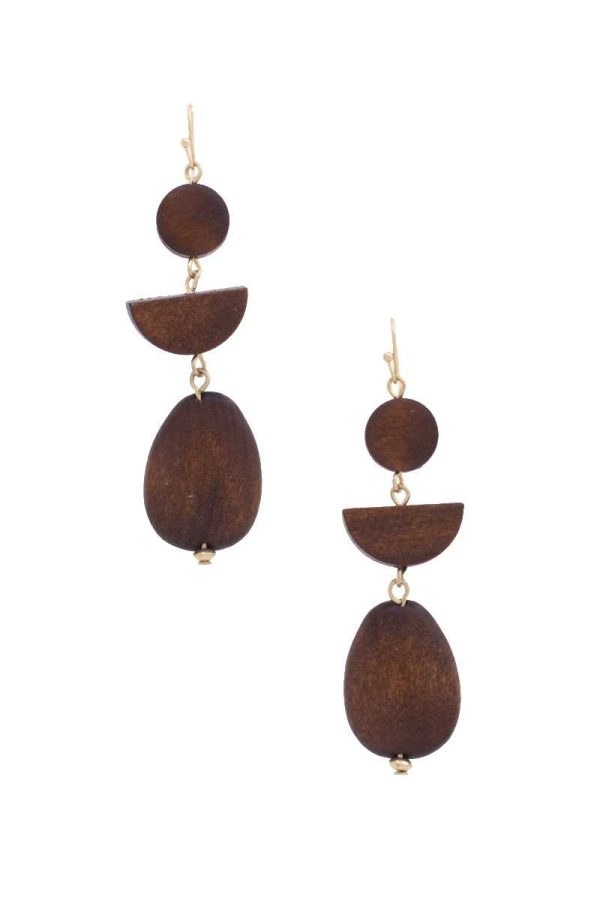 Geometric Wood Bead Dangle Earring Sale