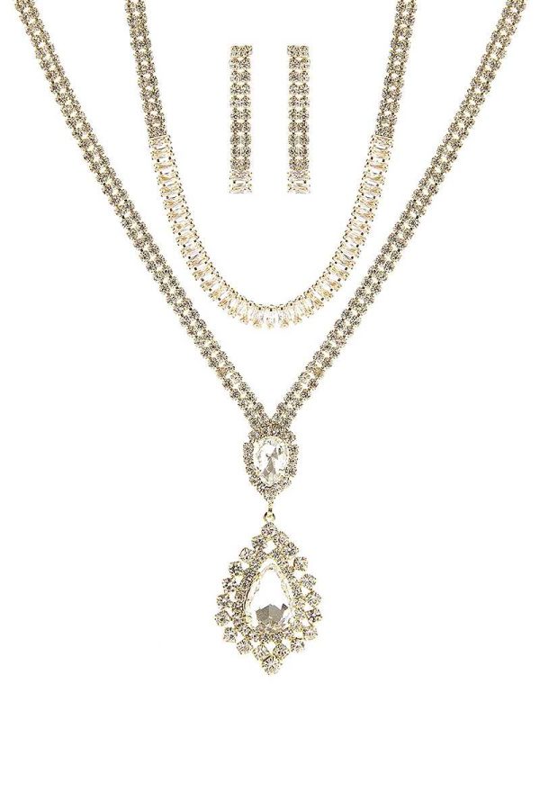 Crystal Dangle Tear Choker And Necklace Set Online