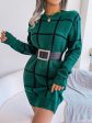 Plaid Round Neck Dropped Shoulder Sweater Dress Discount