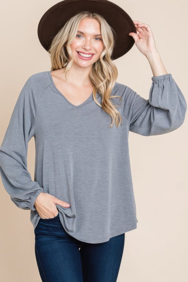 Casual V Neck Basic Long Sleeve Top For Cheap