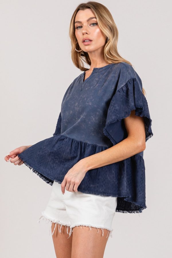 SAGE + FIG Ruffle Sleeve Washed Short Sleeve Blouse Online