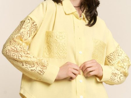 J.NNA Button Down Lace Long Sleeve Waffle Shirt Hot on Sale