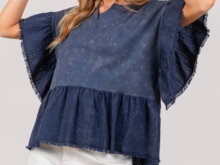 SAGE + FIG Ruffle Sleeve Washed Short Sleeve Blouse Online