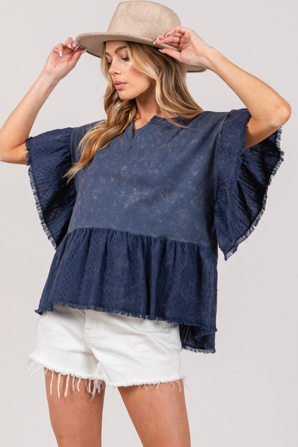 SAGE + FIG Ruffle Sleeve Washed Short Sleeve Blouse Online