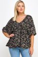 Floral V-neck Babydoll Balloon Slv Top Online now