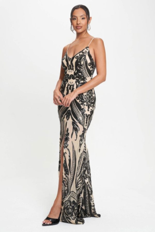 Spaghetti Strap Art Deco Sequins Maxi Dress Hot on Sale