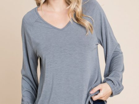 Casual V Neck Basic Long Sleeve Top For Cheap