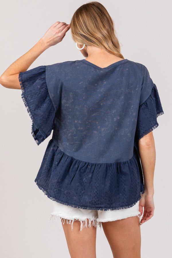 SAGE + FIG Ruffle Sleeve Washed Short Sleeve Blouse Online