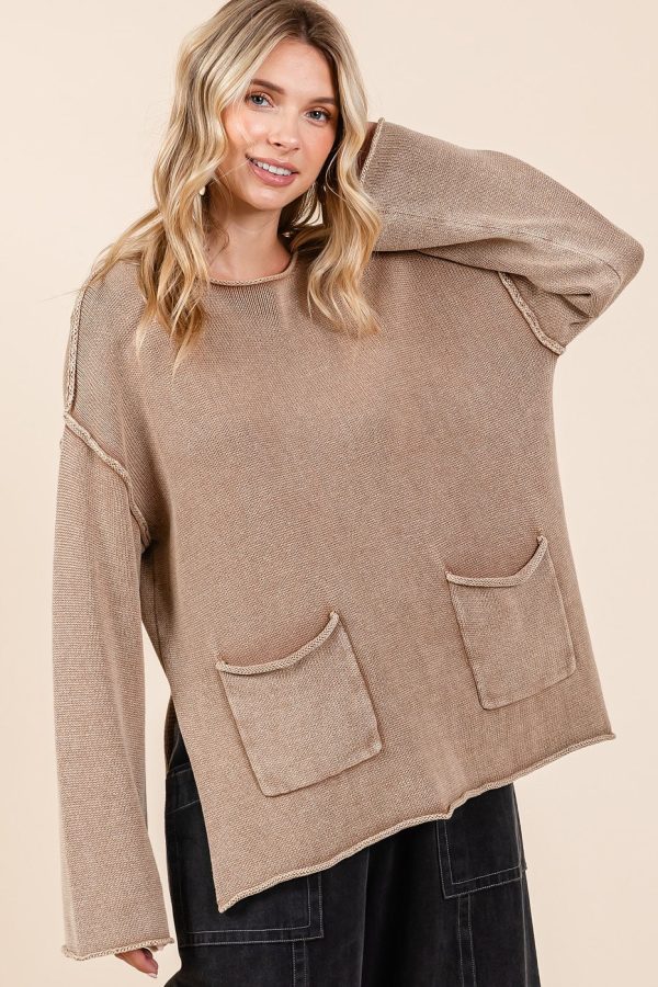 Mittoshop Mineral Wash Patch Pocket Cut Edge Sweater Online Sale