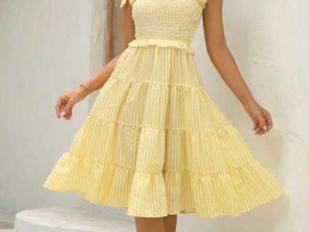 Striped Tie-Shoulder Tiered Dress For Cheap