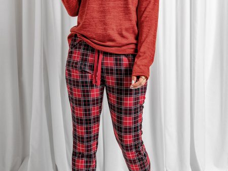 Round Neck Top and Drawstring Plaid Pants Lounge Set Online Hot Sale