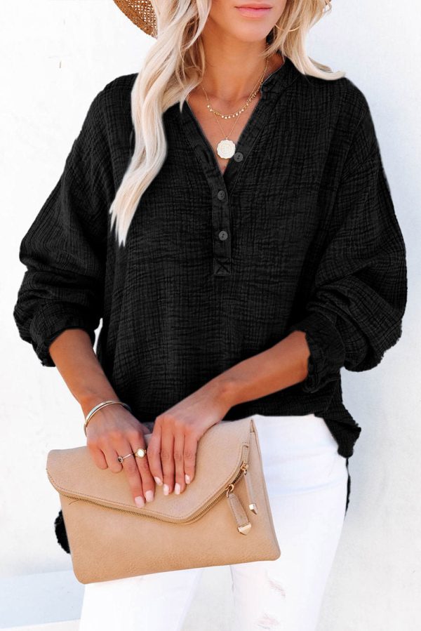 Buttoned Long Sleeve Blouse For Discount