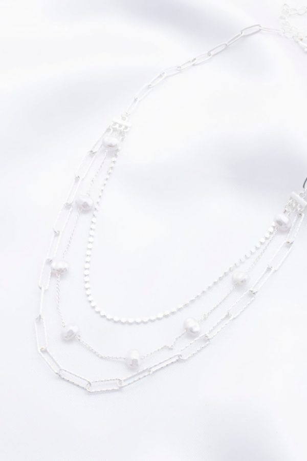 Pearl Beaded Oval Link Layered Necklace Discount