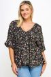 Floral V-neck Babydoll Balloon Slv Top Online now