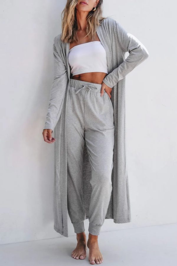 Open Front Long Sleeve Cardigan and Pants Lounge Set For Sale