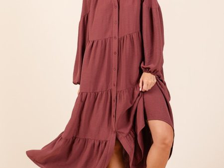 Mittoshop Tiered Button Down Long Sleeve Midi Dress Fashion