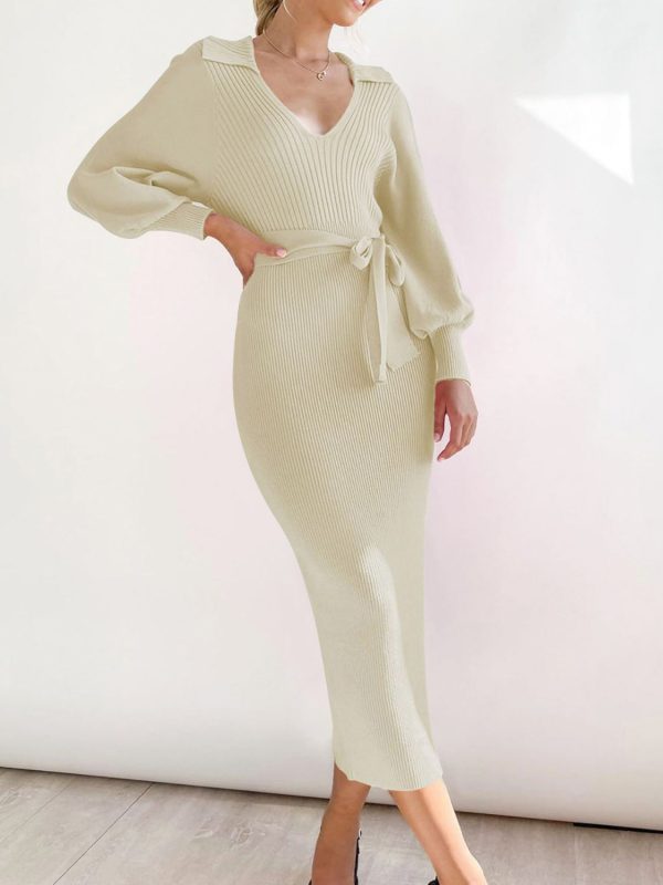 Perfee Tied Long Sleeve Wrap Sweater Dress Online