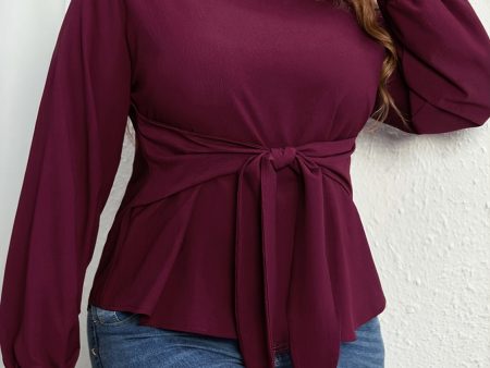 Plus Size Tie Front Long Sleeve Blouse For Sale