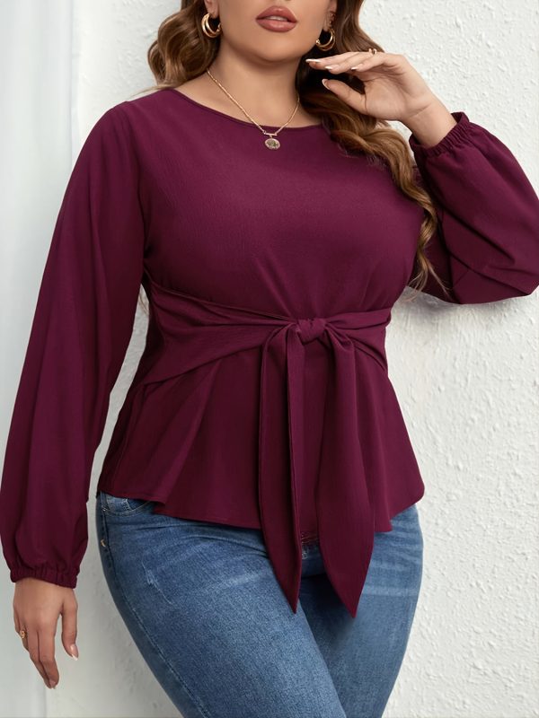 Plus Size Tie Front Long Sleeve Blouse For Sale