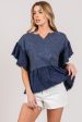 SAGE + FIG Ruffle Sleeve Washed Short Sleeve Blouse Online