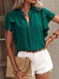 Ruffled Notched Short Sleeve Blouse Sale