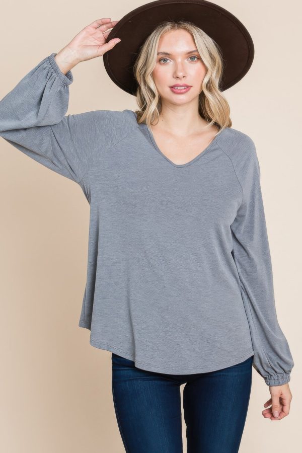 Casual V Neck Basic Long Sleeve Top For Cheap