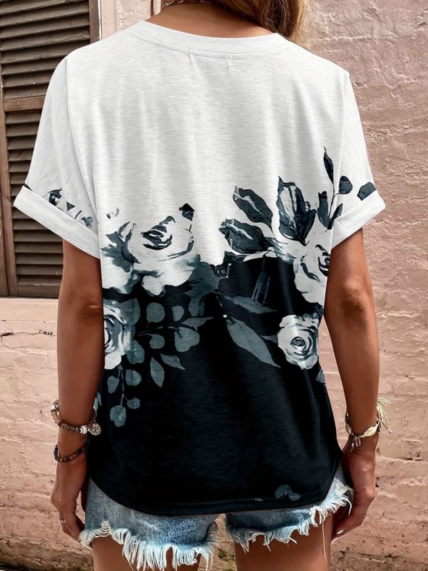 Full Size Printed Notched Short Sleeve Blouse Online now