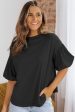 Puff Sleeve Curved Hem Blouse For Cheap