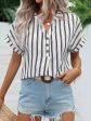 Striped Notched Short Sleeve Blouse Online Sale