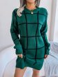 Plaid Round Neck Dropped Shoulder Sweater Dress Discount