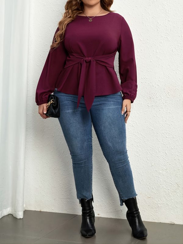 Plus Size Tie Front Long Sleeve Blouse For Sale