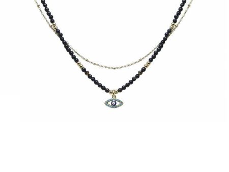 2 Layered Metal Seed Bead Evil Eye Pendant Necklace Hot on Sale