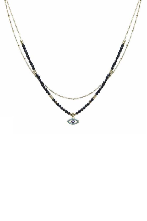 2 Layered Metal Seed Bead Evil Eye Pendant Necklace Hot on Sale