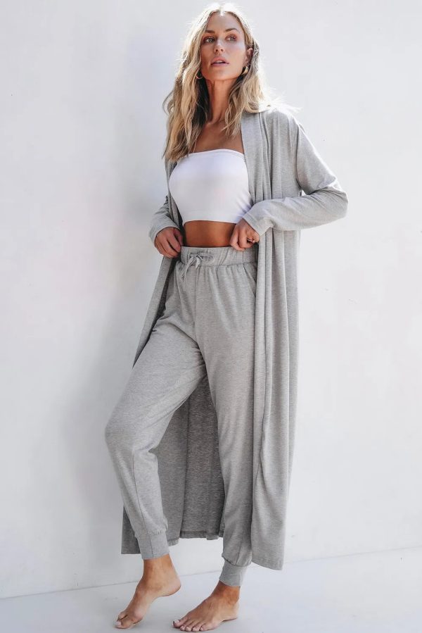 Open Front Long Sleeve Cardigan and Pants Lounge Set For Sale