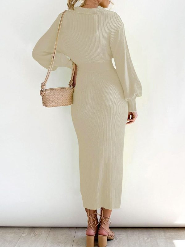 Perfee Tied Long Sleeve Wrap Sweater Dress Online