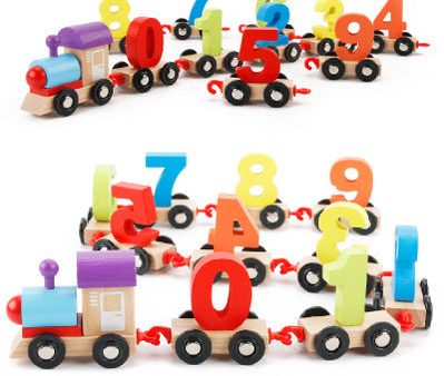 Children s building blocks digital train puzzle assembling color wooden train train educational toys Online now