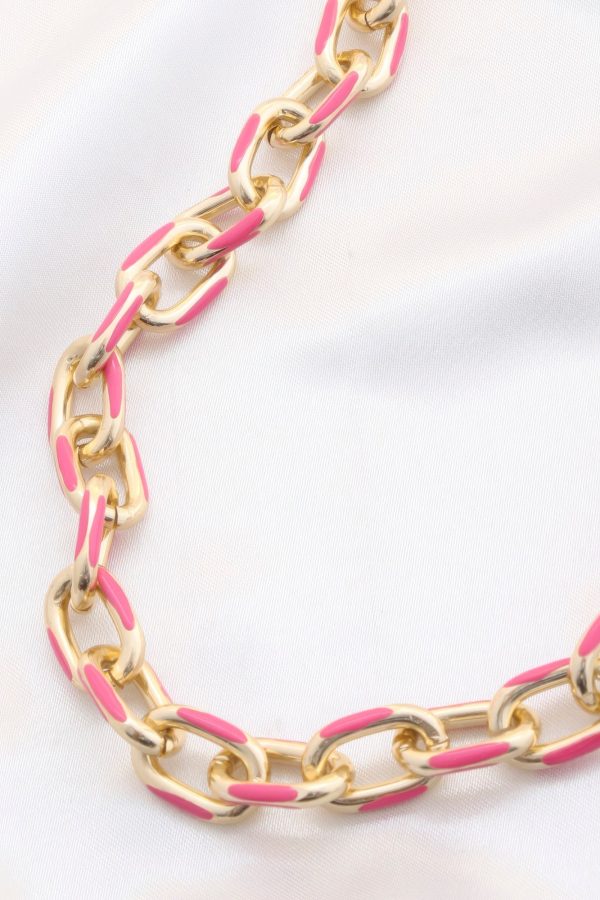 Color Metal Oval Link Necklace Fashion