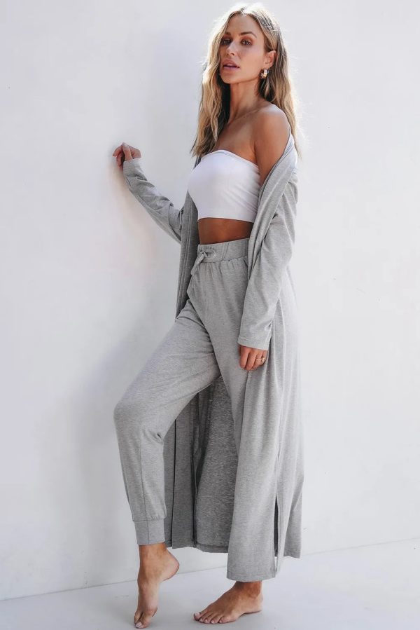 Open Front Long Sleeve Cardigan and Pants Lounge Set For Sale