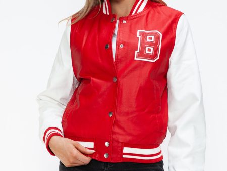 Love Me Now PU Leather Contrast Snap Down Bomber Jacket Hot on Sale