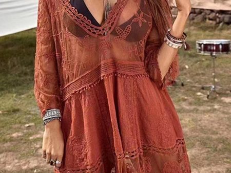 Lace Detail Plunge Cover-Up Dress For Cheap