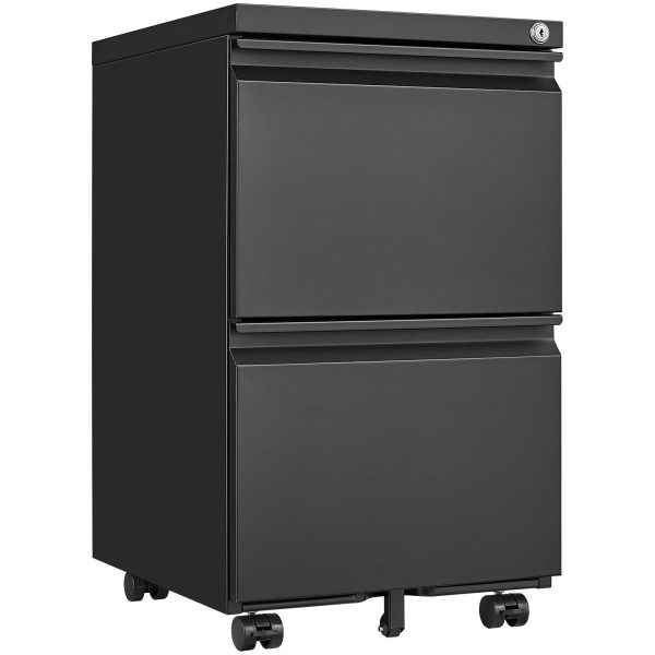 Metal 2 drawer mobile file cabinet with lock, 25.6-inch high legal letter size file storage cabinet  black For Discount